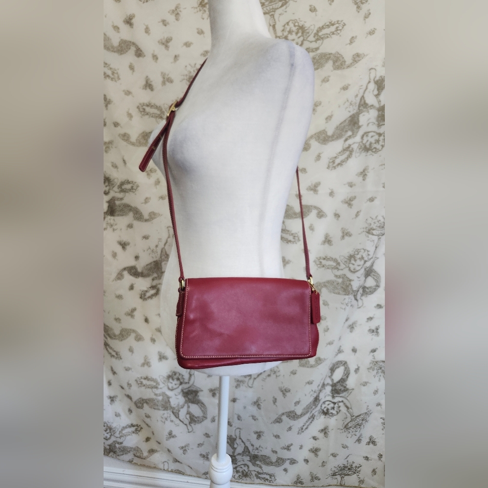 Vintage 90s COACH Leather Crossbody Bag, Holiday Red